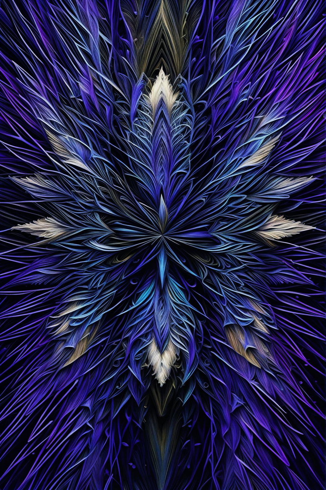 A high-quality digital art piece featuring flowing, symmetrical patterns made of silk threads