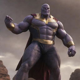 Thanos, the Marvel character, standing majestically, passionately uttering 'Jai Shree Ram', a Hindu chant.