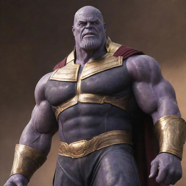 Thanos, the Marvel character, standing majestically, passionately uttering 'Jai Shree Ram', a Hindu chant.