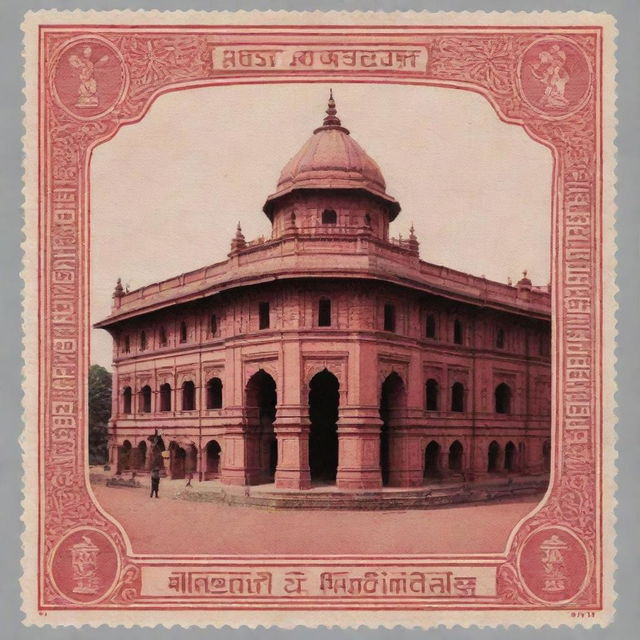 Generate an image of an iconic Indian post office or a historical Indian postage stamp.