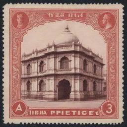 Generate an image of an iconic Indian post office or a historical Indian postage stamp.