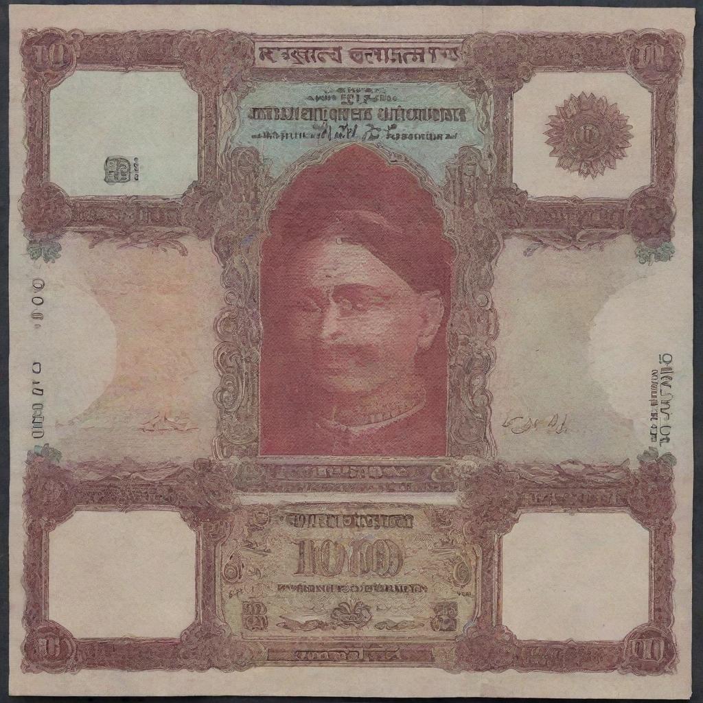 Generate an image of an Indian 10 rupees note with all its intricate details and colors.