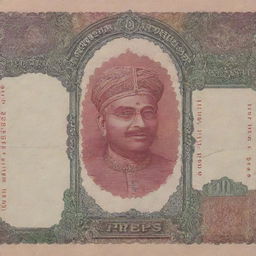 Generate an image of an Indian 10 rupees note with all its intricate details and colors.