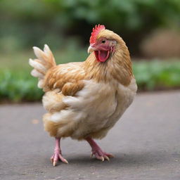 Modify the previous image to display the adorable chicken in a dynamic stance, as if engaging in a lively argument, emphasizing its lively expression.