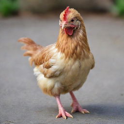 Modify the previous image to display the adorable chicken in a dynamic stance, as if engaging in a lively argument, emphasizing its lively expression.