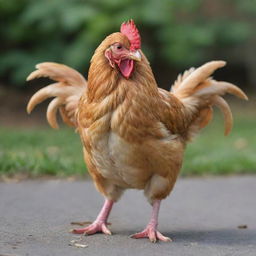 Modify the previous image to display the adorable chicken in a dynamic stance, as if engaging in a lively argument, emphasizing its lively expression.