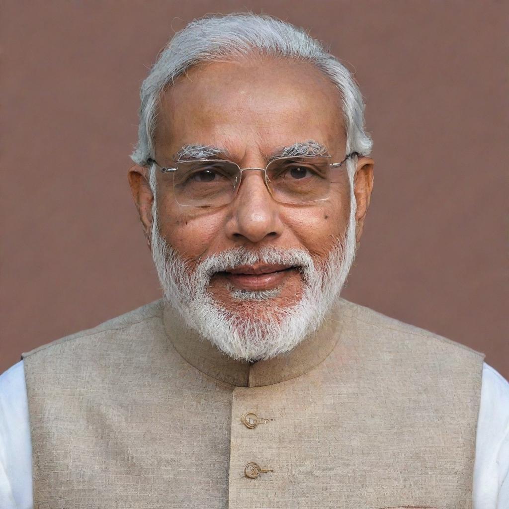 Generate a respectful image of Mr. Narendra Modi, current Prime Minister of India, highlighting his key features.