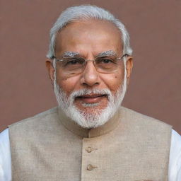 Generate a respectful image of Mr. Narendra Modi, current Prime Minister of India, highlighting his key features.