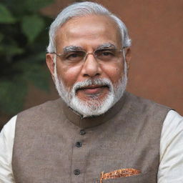 Generate a respectful image of Mr. Narendra Modi, current Prime Minister of India, highlighting his key features.