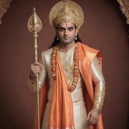 Lord Ram dressed in a modern, stylish suit, maintaining his divine aura