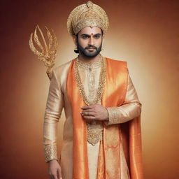 Lord Ram dressed in a modern, stylish suit, maintaining his divine aura