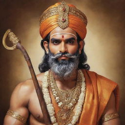 A reverent rendition of Lord Ram, the mythological figure, depicted with a stately beard, adorned in his traditional attire with a bow in hand.