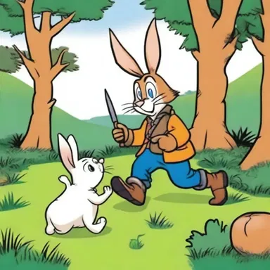 In the cartoon, the hunter always tries to hunt down the clever rabbit.