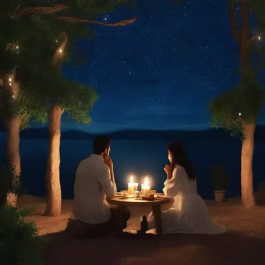 They sat together under the starry night sky, sprinkling pepper on their romantic candlelit dinner.