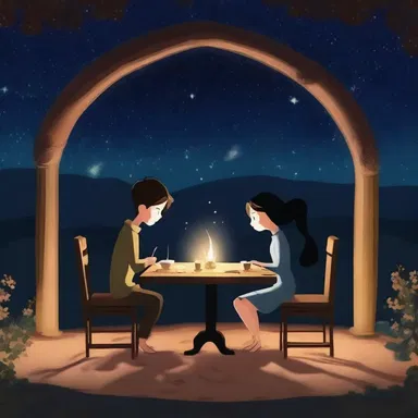 They sat together under the starry night sky, sprinkling pepper on their romantic candlelit dinner.