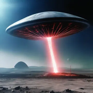 The alien spaceship peppered the Earth's surface with laser beams, causing widespread destruction.