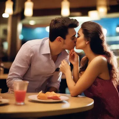 He peppered her with kisses on their romantic date.