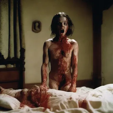 The horror movie portrayed a terrifying scene where the protagonist suffered from intense costalgia caused by a demonic possession.