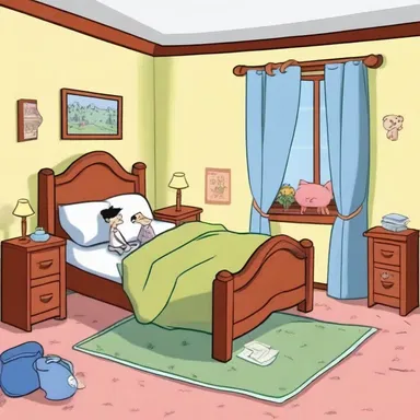 The animated characters in the cartoon series slept in a cozy double-bedded chamber.