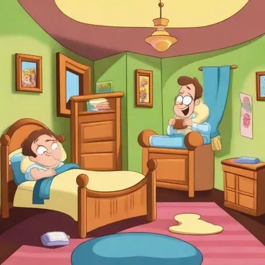 The animated characters in the cartoon series slept in a cozy double-bedded chamber.