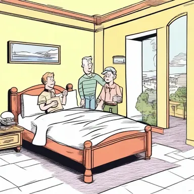 In the comic strip, the main characters shared a double-bedded room during their vacation.