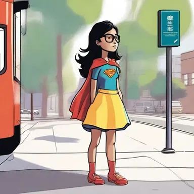 While waiting for the bus, she immersed herself in daydreaming, imagining herself as a superhero with extraordinary powers, just like in her beloved comic books.