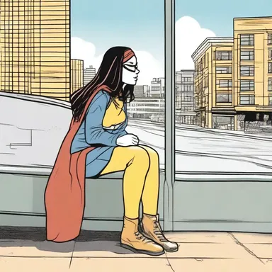 While waiting for the bus, she immersed herself in daydreaming, imagining herself as a superhero with extraordinary powers, just like in her beloved comic books.