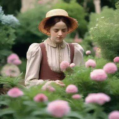 In the movie set in the 1800s, the protagonist tends to her orpine plants in her quaint garden.