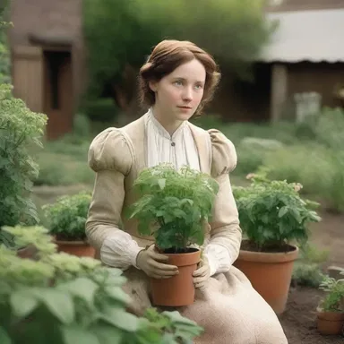 In the movie set in the 1800s, the protagonist tends to her orpine plants in her quaint garden.