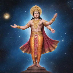 A magnificent universe setting where Shree Ram, the Hindu god, is represented as a radiant celestial figure amidst stars and galaxies.