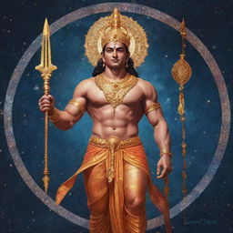 Lord Ram with elements of the universe, reimagined in a modern aesthetic