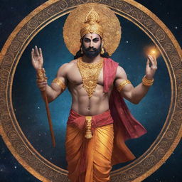 Lord Ram with elements of the universe, reimagined in a modern aesthetic