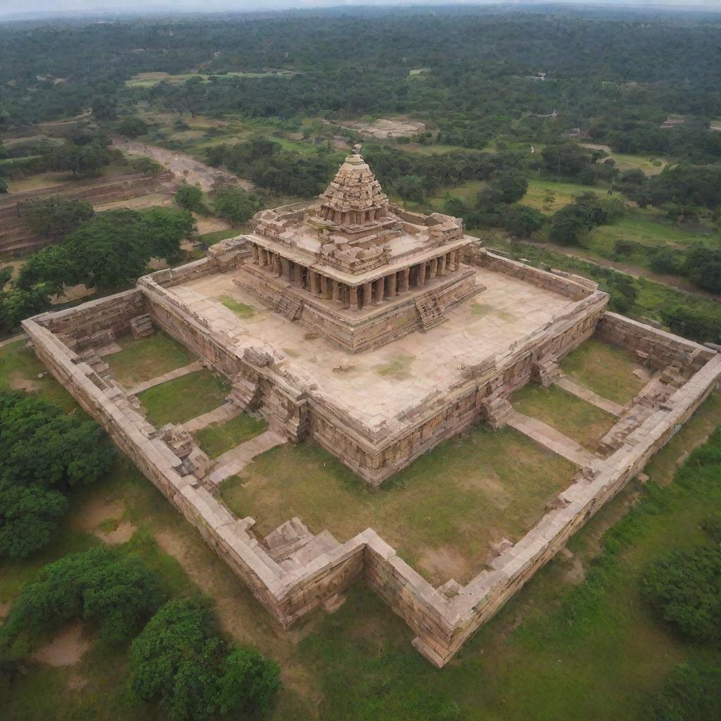 An aerial view of the ancient kingdom of Kishkinda, Hampi with striking architecture and lush greenery.