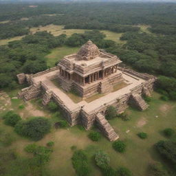 An aerial view of the ancient kingdom of Kishkinda, Hampi with striking architecture and lush greenery.