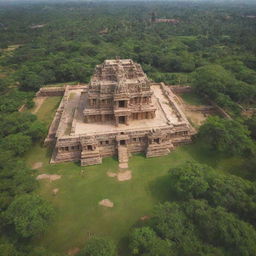 An aerial view of the ancient kingdom of Kishkinda, Hampi with striking architecture and lush greenery.