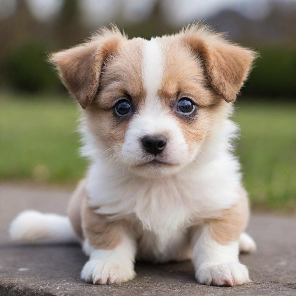 A lively and adorable puppy with big bright eyes, a wiggly tail and soft, fluffy fur.