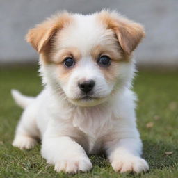 A lively and adorable puppy with big bright eyes, a wiggly tail and soft, fluffy fur.