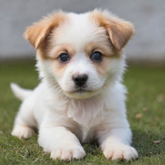 A lively and adorable puppy with big bright eyes, a wiggly tail and soft, fluffy fur.