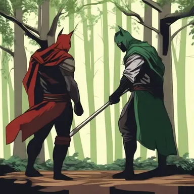 The hero and the villain fought in the city and the forest, respectively.