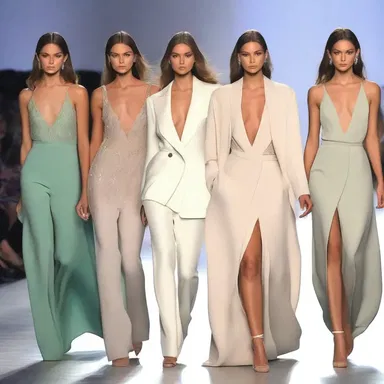 The models walked down the runway wearing elegant dresses and stylish suits, respectively.