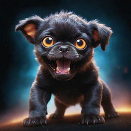 The cosmic monster puppy has transformed into the ultimate embodiment of cosmic horror. Its glowing eyes blaze with an awful light, its teeth resemble deadly asteroids, and its sheer size dwarfs galaxies, sending a wave of indescribable fear across the universe.