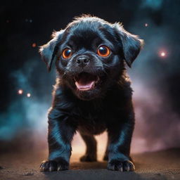 The cosmic monster puppy has transformed into the ultimate embodiment of cosmic horror. Its glowing eyes blaze with an awful light, its teeth resemble deadly asteroids, and its sheer size dwarfs galaxies, sending a wave of indescribable fear across the universe.