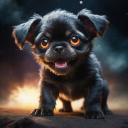 The cosmic monster puppy has transformed into the ultimate embodiment of cosmic horror. Its glowing eyes blaze with an awful light, its teeth resemble deadly asteroids, and its sheer size dwarfs galaxies, sending a wave of indescribable fear across the universe.