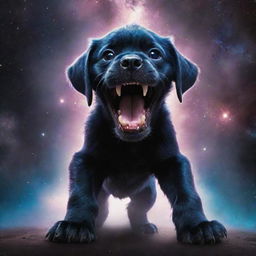 Elevating to an unprecedented level of terror, the cosmic monster puppy becomes an unstoppable force. Rearing up, it opens its massive jaws, revealing void-like depths ready to devour entire galaxies, its radiating energy sparking fear that shakes the foundation of the universe.