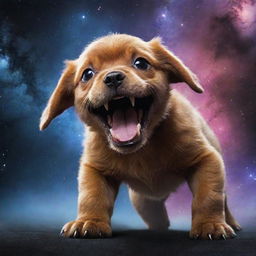 Elevating to an unprecedented level of terror, the cosmic monster puppy becomes an unstoppable force. Rearing up, it opens its massive jaws, revealing void-like depths ready to devour entire galaxies, its radiating energy sparking fear that shakes the foundation of the universe.