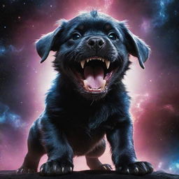 Elevating to an unprecedented level of terror, the cosmic monster puppy becomes an unstoppable force. Rearing up, it opens its massive jaws, revealing void-like depths ready to devour entire galaxies, its radiating energy sparking fear that shakes the foundation of the universe.