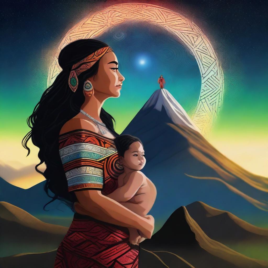 A high-quality digital art piece showcasing Papatuanuku, the Earth Mother, and Ranginui, the Sky Father, in a celestial embrace