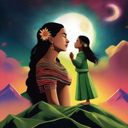 A high-quality digital art piece showcasing Papatuanuku, the Earth Mother, and Ranginui, the Sky Father, in a celestial embrace