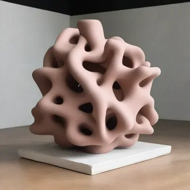 The artist used clay to create an abstract sculpture with various extrusions.