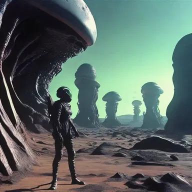 The special effects in the sci-fi movie included impressive extrusions of alien landscapes.